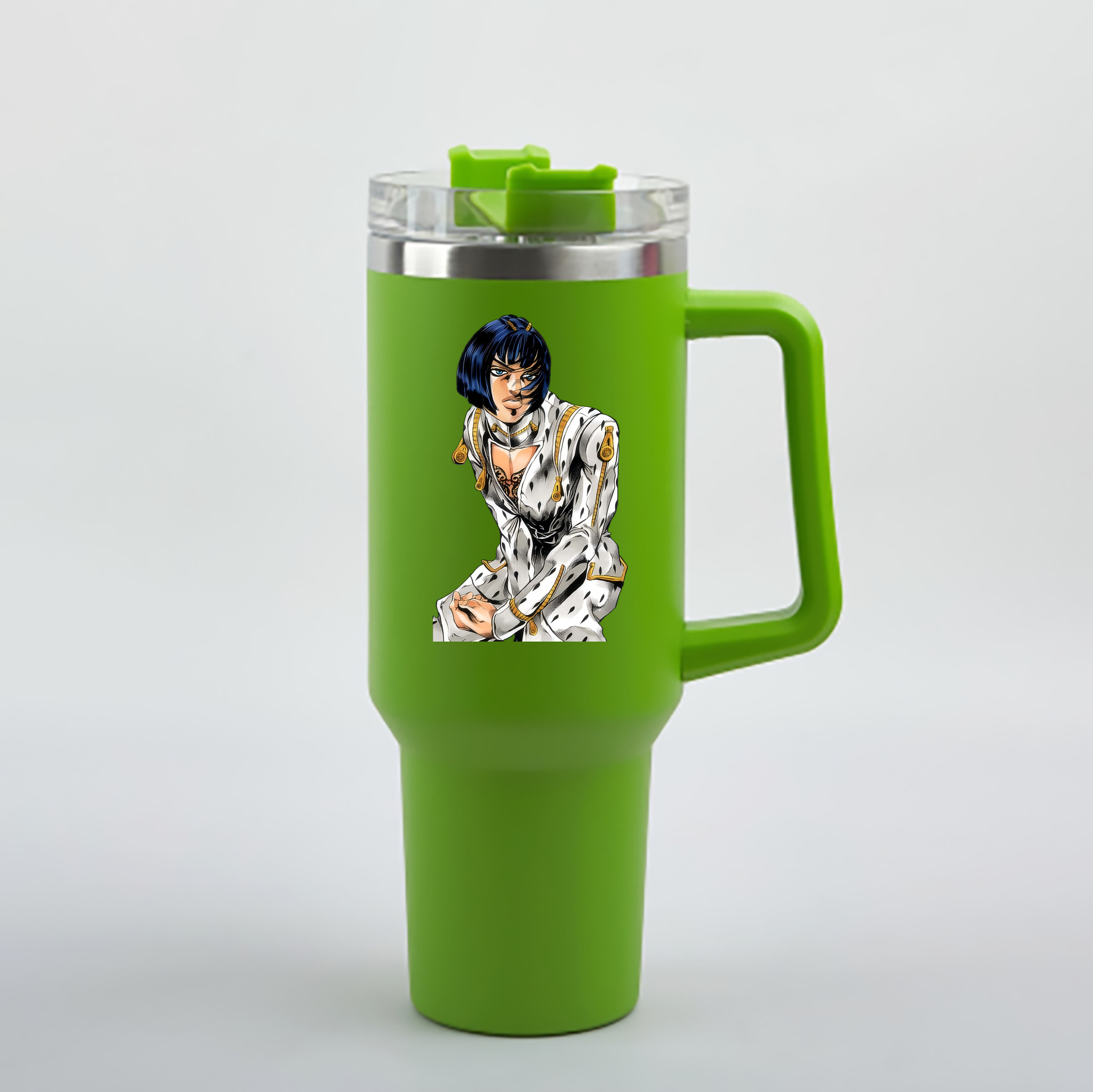 （画像用） ジョジョの奇妙な冒険 ブローノ?ブチャラティ JoJo's Bizarre Adventure Bruno Bucciarati 1200mL車用タンブラー - クリスタルステッカー（プラスチックストロー付き）